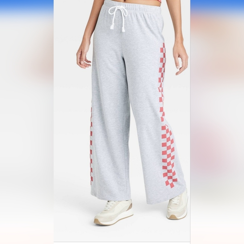 Women's  Wide Leg Graphic Check sweatpants - gray